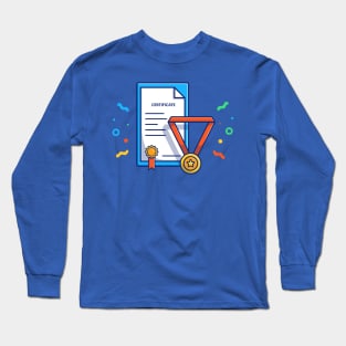 Certificate, Badge And Gold Medal Cartoon Long Sleeve T-Shirt